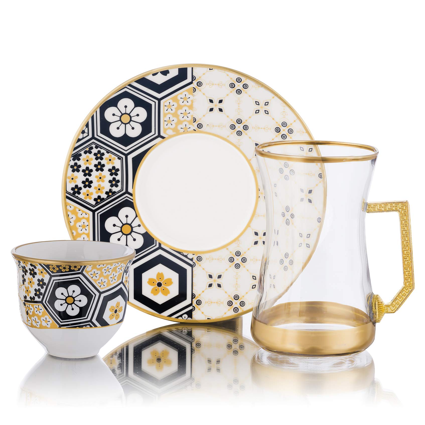 Buy DECOSTYLE, Turkish Tea Set, Pasabahce Tea Glass and Plate Set (Set of 6), 24 piece, Tea Time
