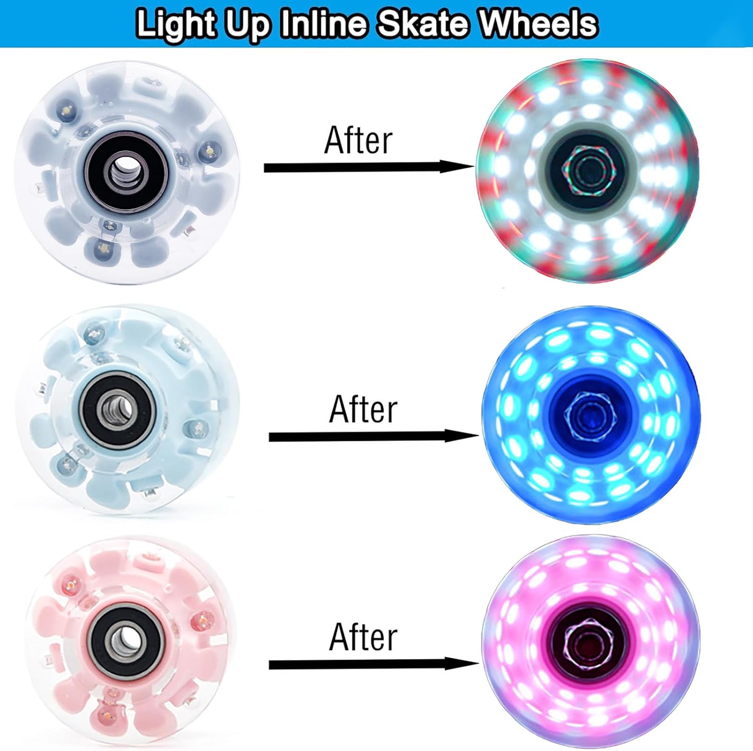 Inline Skate Wheels Outdoor Indoor 82A LED Light Up Wheels with Bearings Roller Skates Replacement Wheels for Girls & Boys Roller Skating
