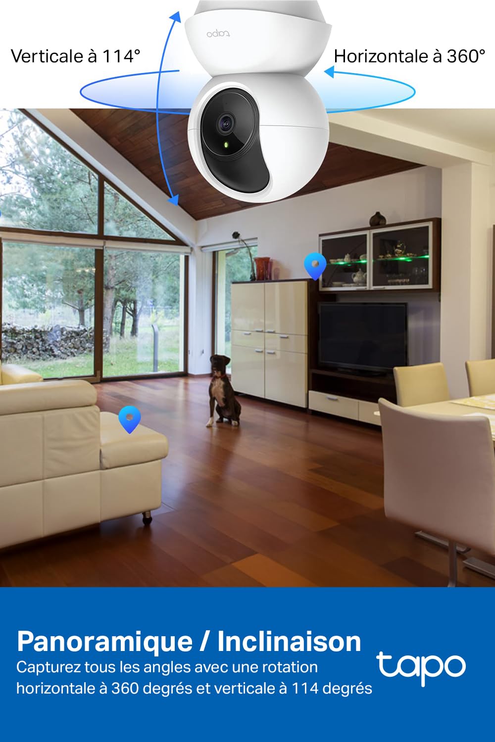 Tapo C210 Caméra WiFi Intérieure 2K 3MP, Rotation 360°, Détection de Personne, Vision Nocturne, Audio Bidirectionnel, Stockage CloudµSD 512 Go, Alexa