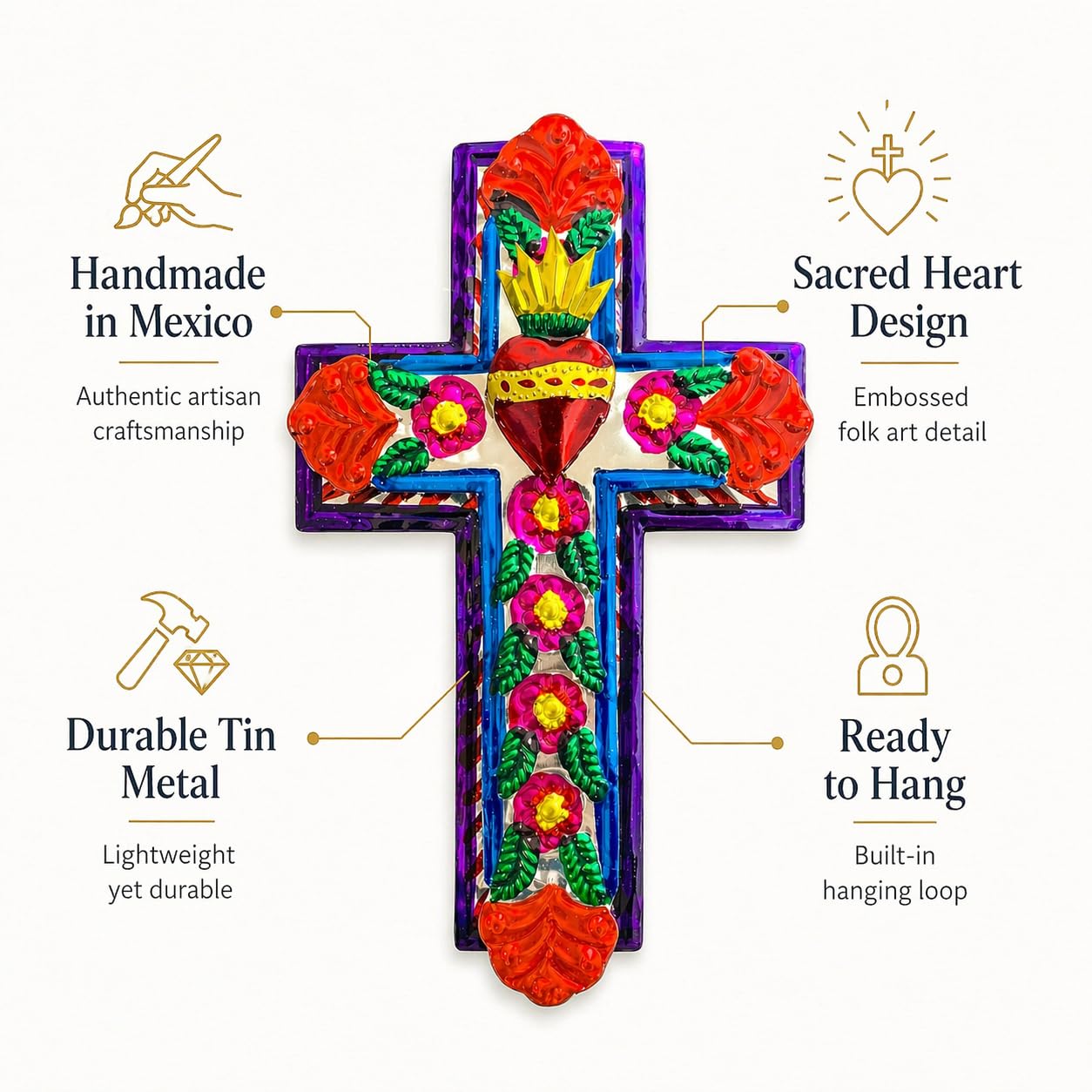 Amazon.com: Casa Fiesta Designs Handmade Mexican Tin Cross Wall