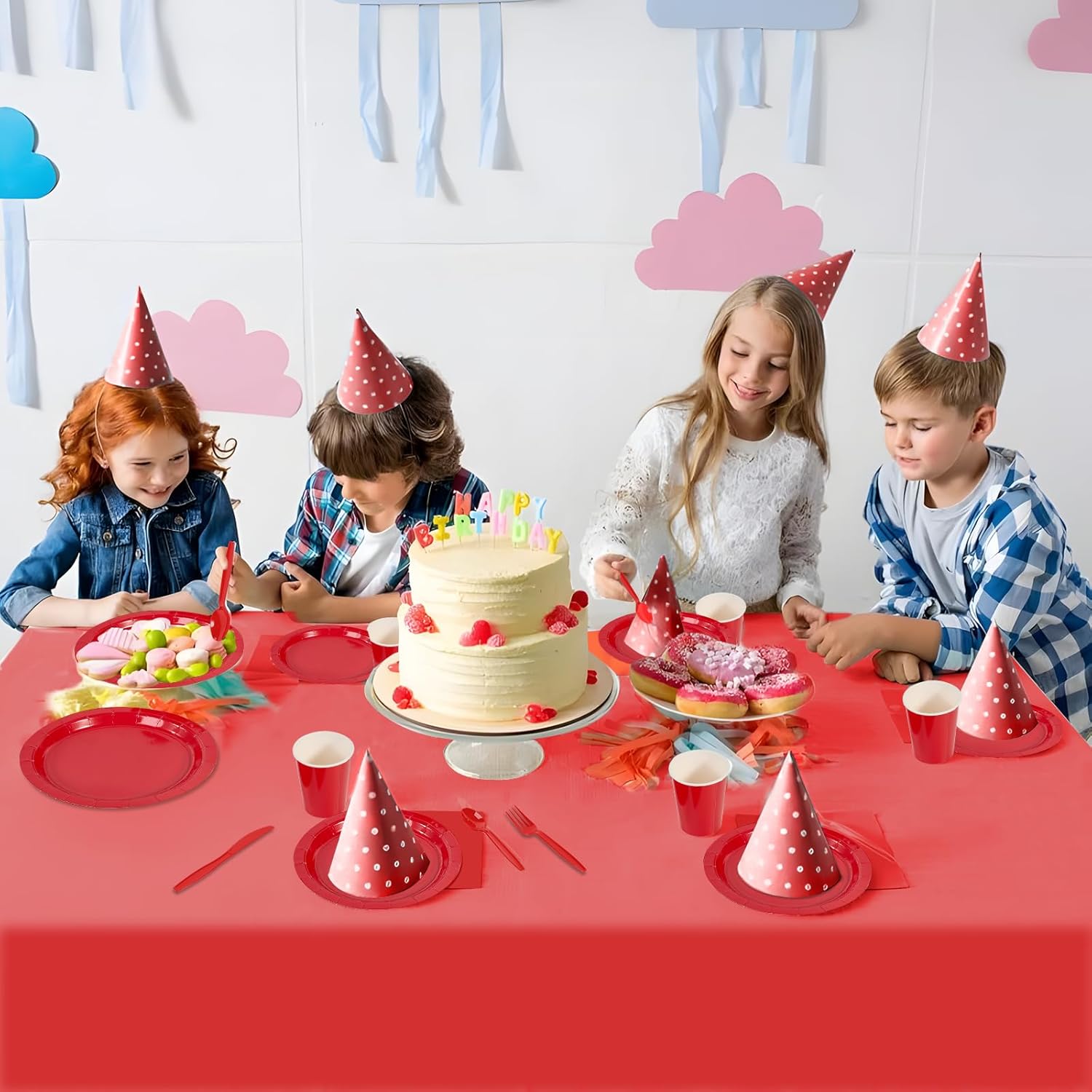 Ottin 50-pack Red Valentine's Paper Dessert Plates 7'' Disposable Appetize Cake Plates for Birthday Wedding Party Snacks Daily Use, President's Day, Mother's Day, Memorial Day