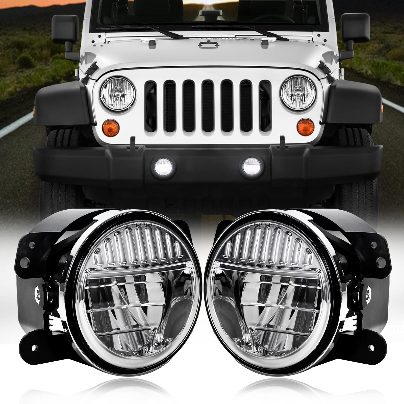 SUP-LIGHTSUP-LIGHT 4 inch Led Fog Lights,Unique design Fog lamps,Compatible with Jeep Wrangler JK JKU TJ CJ LJ , Front Bumper Driving Lights(Silver Pair)
