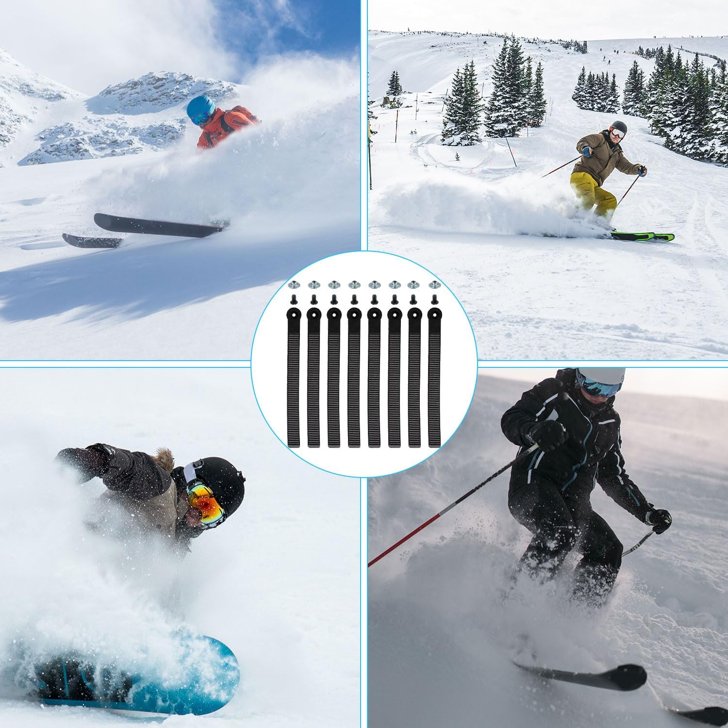 lasuroa 8 Pcs Snowboard Ankle Binding Straps, Snowboard Ladder Strap Ski Straps Parts for Bindings Snowboard Binding Straps Replacement for Snowboard