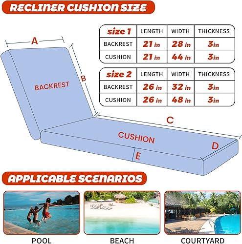 Miniatura 4 de Cojines para tumbona de 72 x 21 x 3 pulgadas, color beige, impermeable, para muebles, muy suave, con cremallera, lavables para sillas de patio