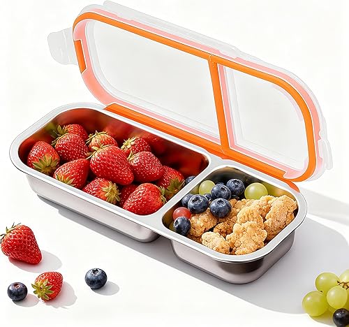 Contenedor del bocado del acero inoxidable, contenedor cubierto doble reutilizable del bocado de los niños del compartimiento