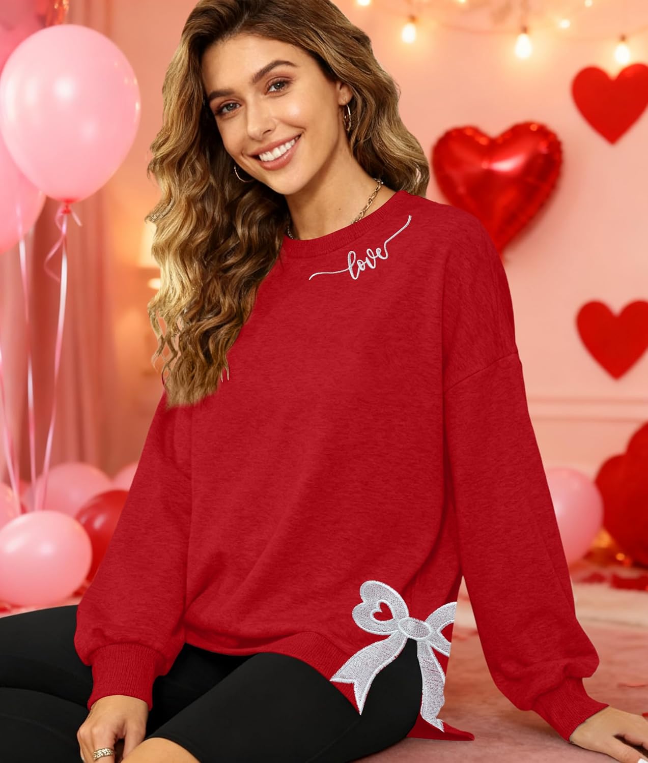 Ithalt Valentines Day Shirts Women Valentine Crewneck Sweatshirts Love Heart Sweatshirt Valentine's Long Sleeve Tops