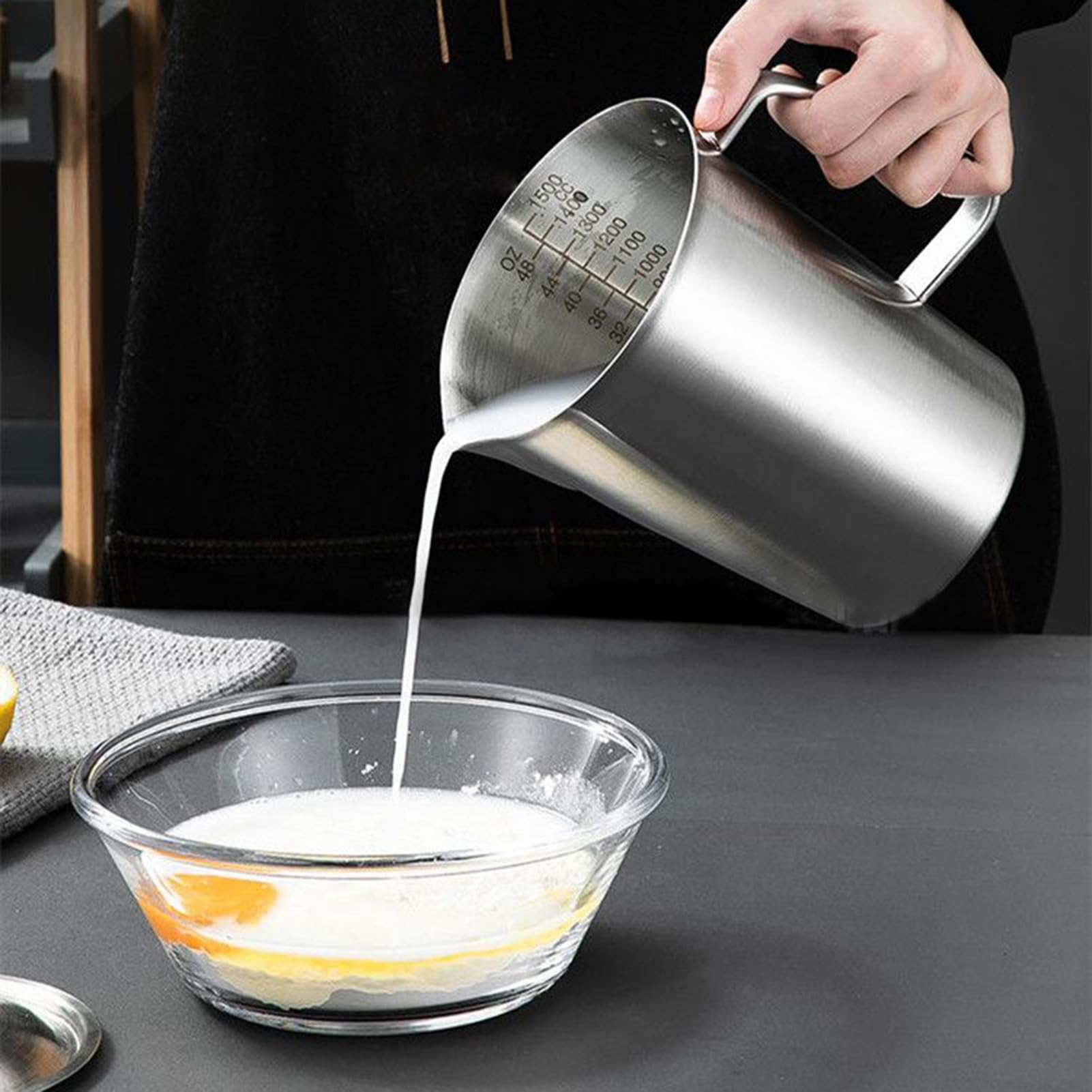 Taza para Espumar Leche Vaso Medidor de Acero Inoxidable de 2000 ml | Jarra para Espumar Leche para Bebidas Lácteas Cocinas Cafeterías Desayunos