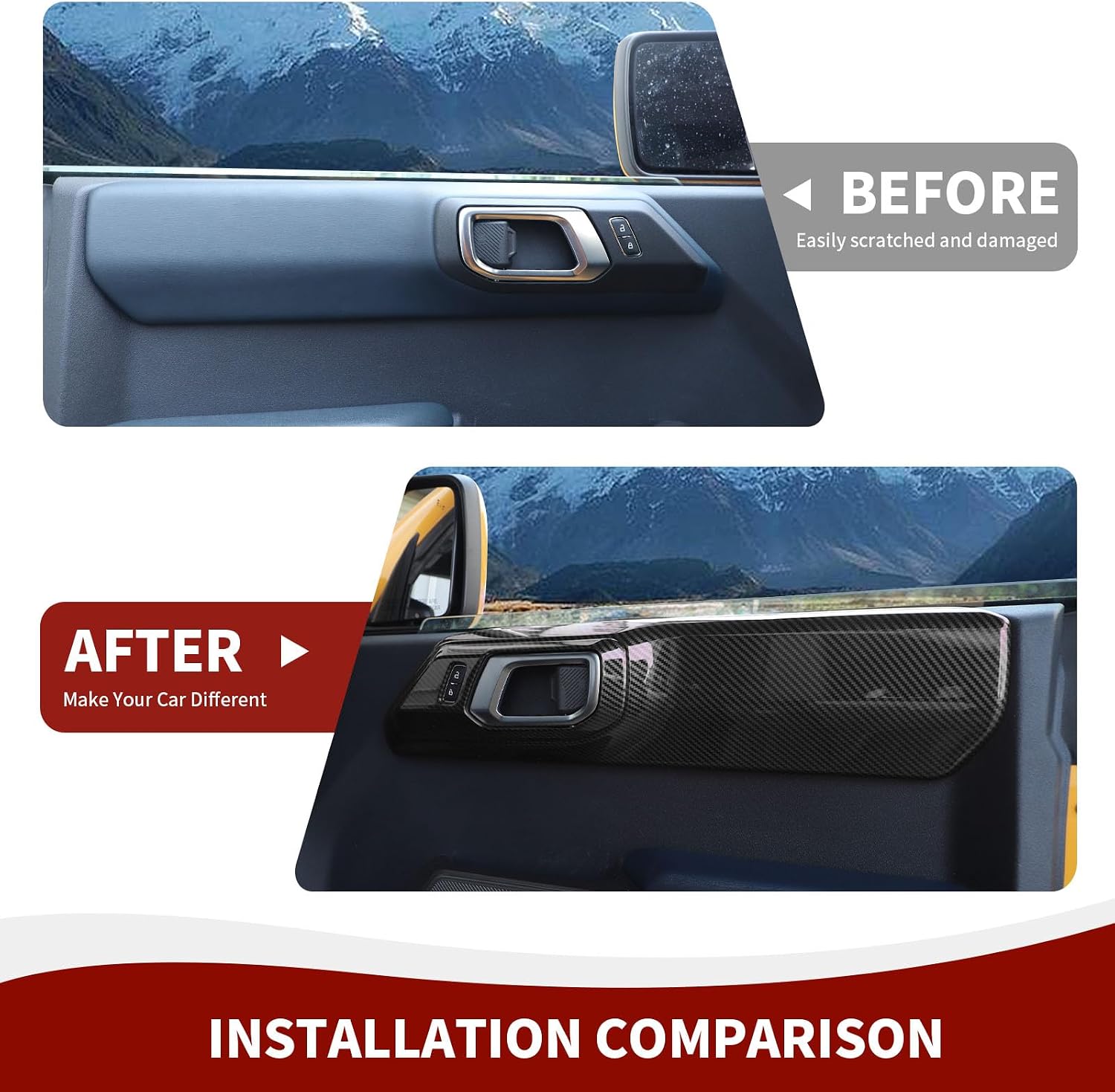 RAZPOY Inner Door Handle Panel Cover Trim Compatible with 2021-2023 Ford Bronco Carbon Fiber Interior Accessories 4-Door