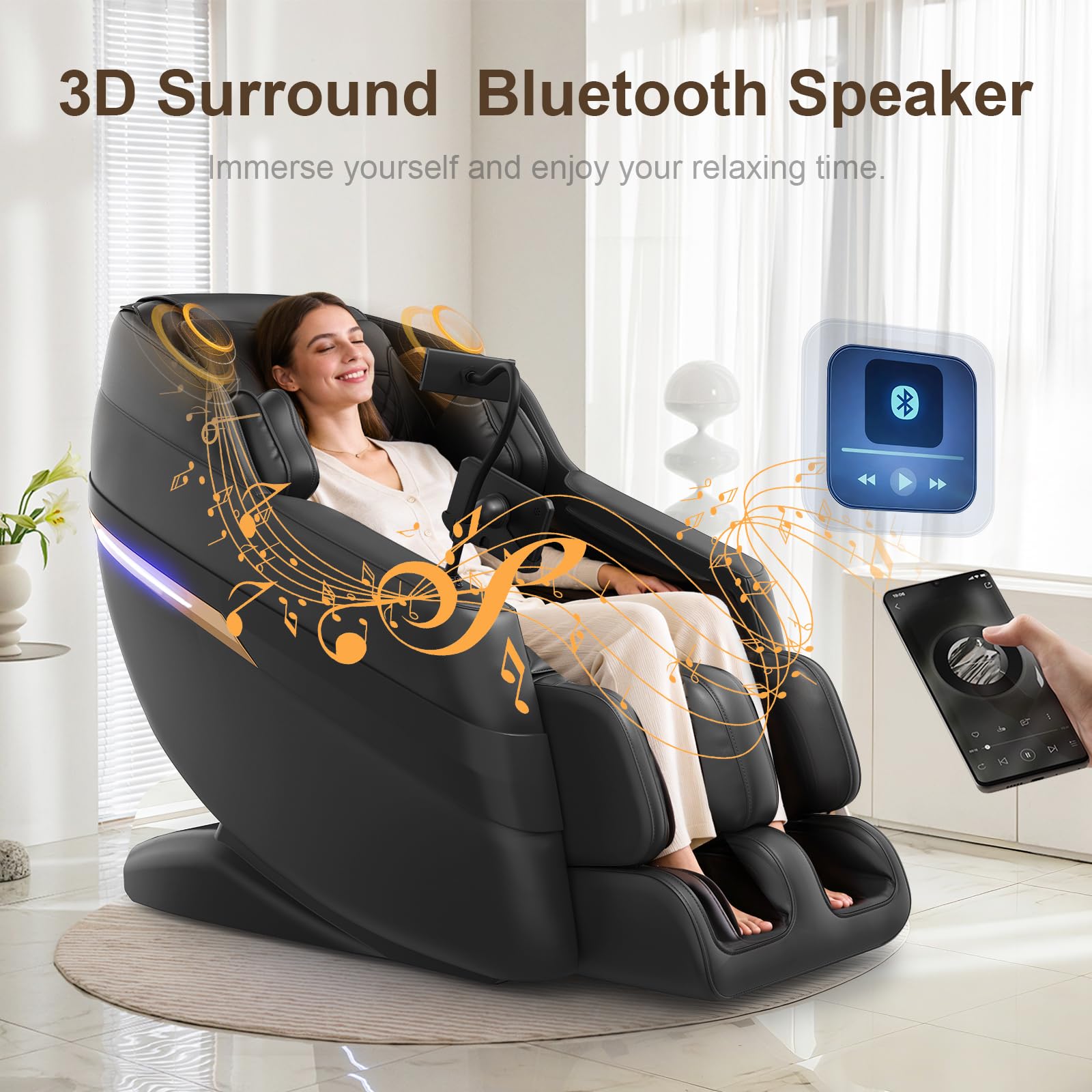 FURNIMAT Sillón de Masaje 3D, sillón de Masaje Corporal Completo SL-Track, 8 airbags, calefacción en piernas y Cintura, Control por Voz con IA y Altavoz Bluetooth, Gravedad Cero