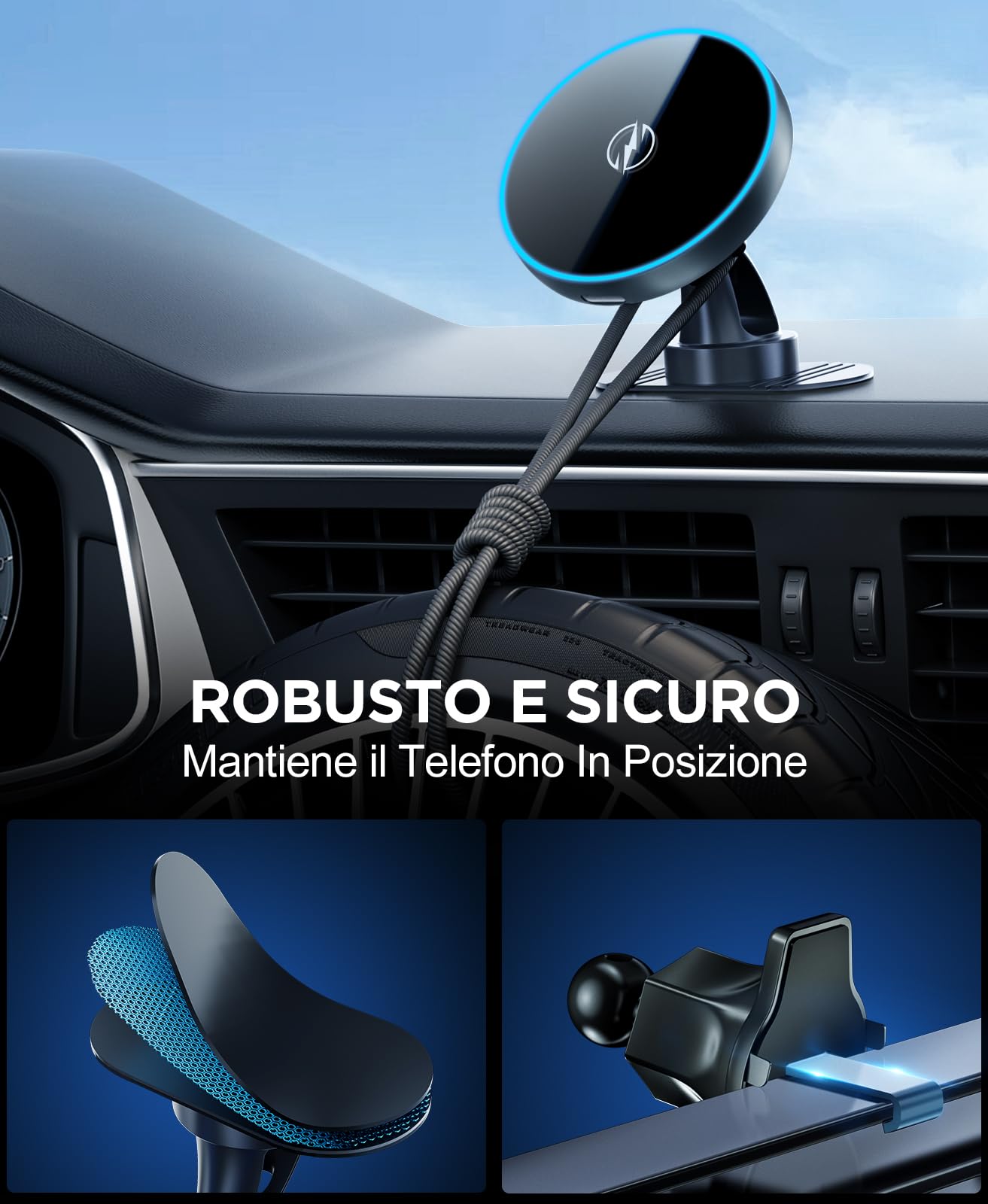 Beeasy 15W Magnetico Caricatore Auto Wireless, 2 In 1 MagSafe Auto Ricarica Wireless, Vent/Cruscotto Porta Cellulare Auto Magnetico per iPhone 17 16 15 14 13 12 Pro Max Plus Mini