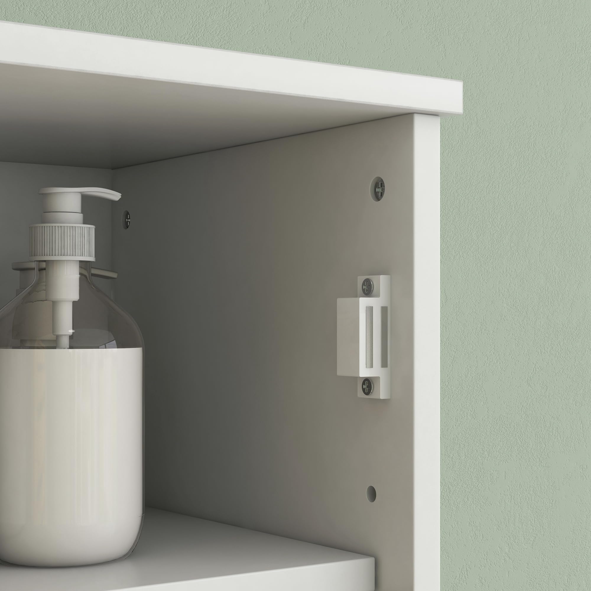 HOMCOM Columna de Baño Moderna Armario Alto de Baño con Estantes Ajustable y Puerta de Bambú Anti-vuelco 35x30x170 cm Blanco y Natural