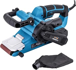 KATSU Lijadora de Banda 900W 76x533mm, 6 Velocidades, Mango Frontal Ajustable, Cambio de Banda sin Herramientas, Bolsa para Polvo y Banda P80 Incluida