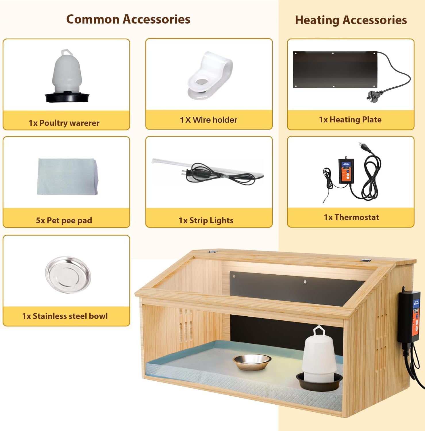 Brooder Box for Chicks Wooden, Chicken Brooder House with Thermostat & Heating Plate,All-in-One Chicken Brooder House w/Poultry Waterer, Adjustable Temp,Holds 30 Chicks Ducks Quails, 31.5"×15.7"×15.7"