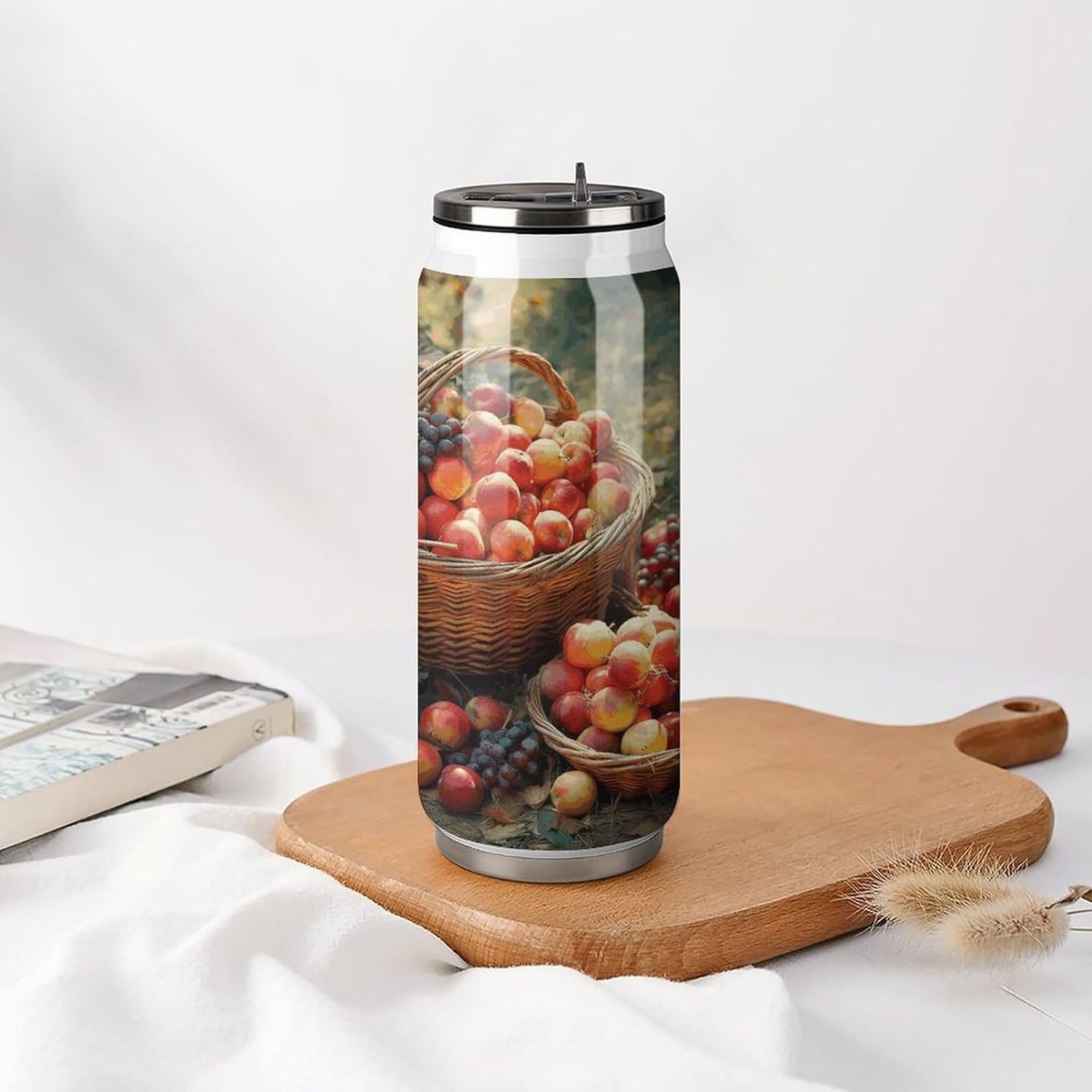 Stainless Steel Cups Fruit Harvest Printed Coke Cup Stainless Steel Insulated Cups with Lid And Straw
