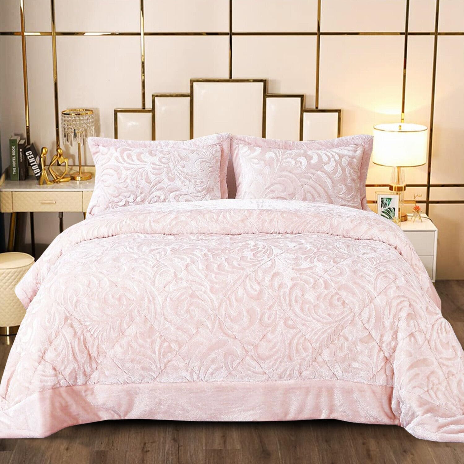 Q Style Velvet Quilted Bedspreads Double Size, Soft Microfiber Lightweight Quilted Bedspreads Coverlet All Season Bedding Set
