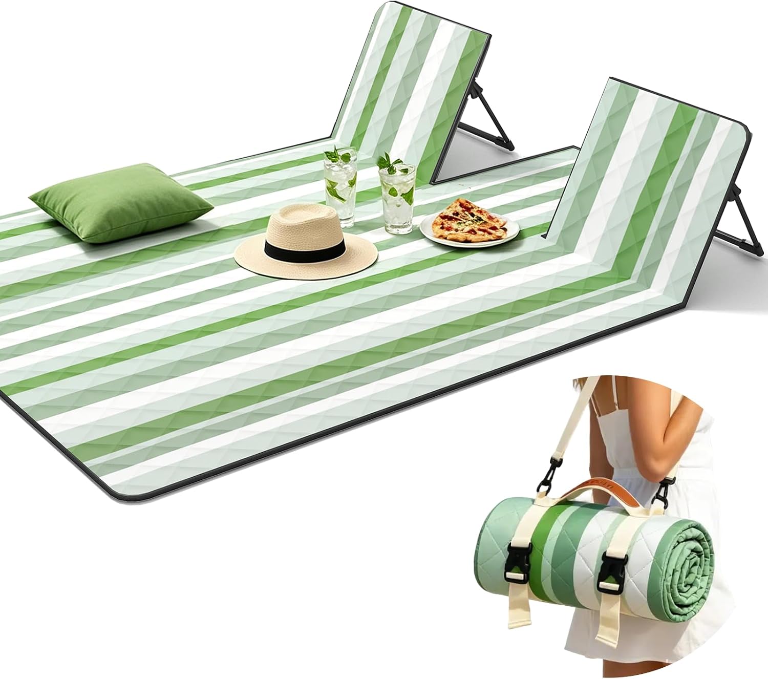 2 in 1 Backrest Lazy Chair Picnic Blanket Camping Outdoor Foldable