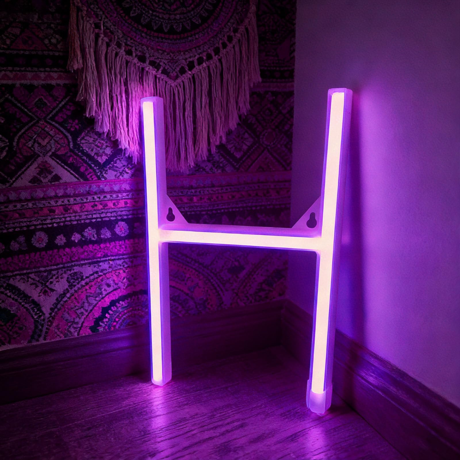 shulovehua LED Letter Neon Lights Light Up Purple Neon Letters LED Alphabet Neon Letter Sign Lights Battery/USB Powered Neon Signs Words Night Lights for Cafe Retail Photo Shoot Business Home(H) — image 1