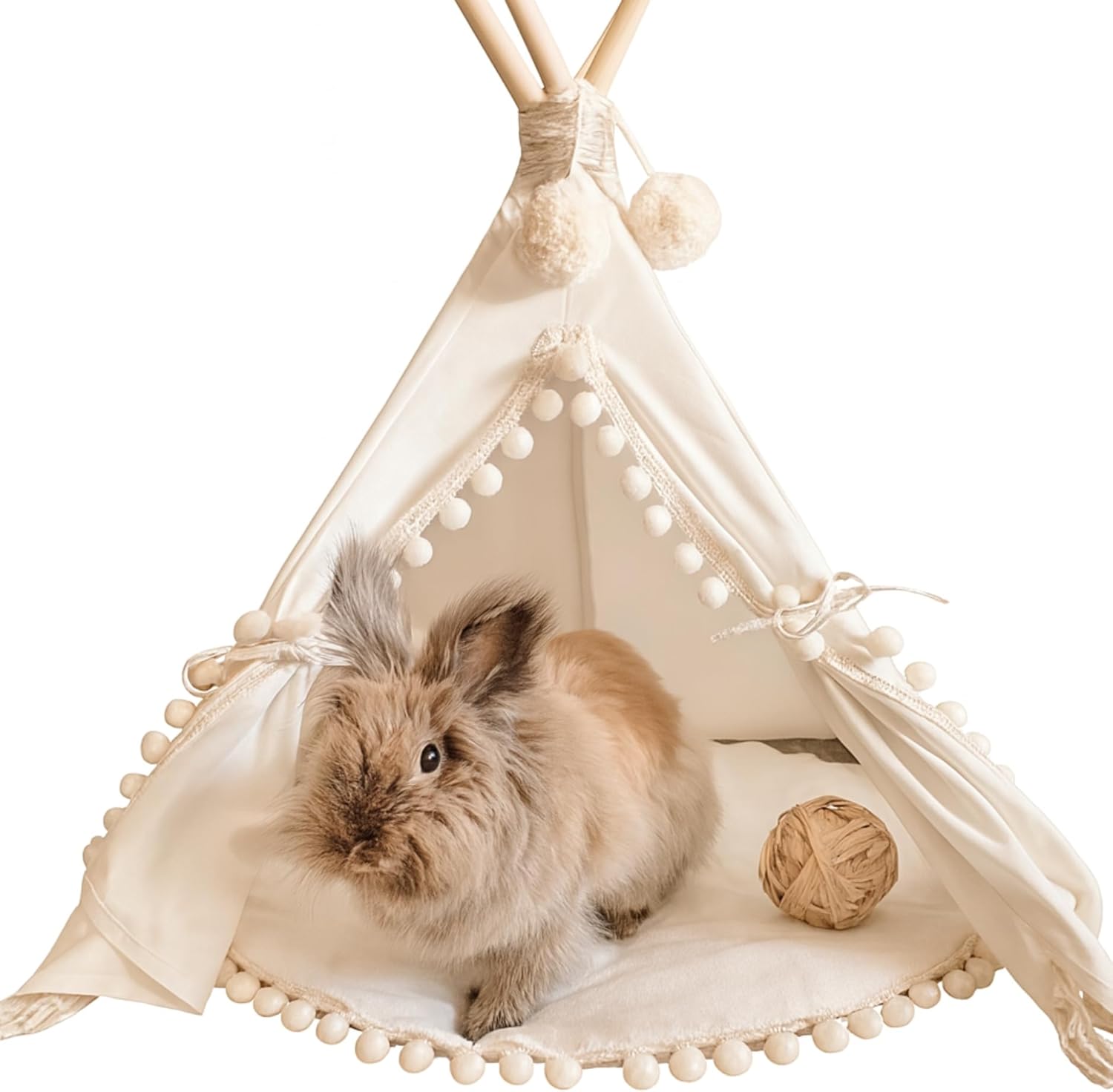 MINICAMP Pet Teepee Tent with Padded Mat – Cozy Cotton Hideaway Tent for Rabbits, Puppies, Cats & Guinea Pigs – Pet Accessories for Indoor - Made in EU XS