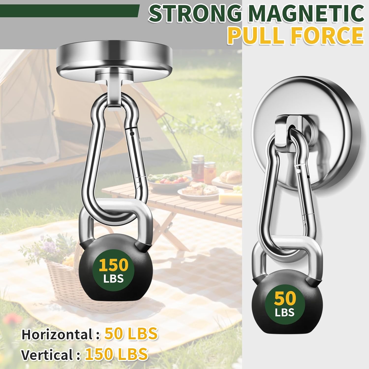 Grtard 12Pack Magnetic Hooks Heavy Duty, 150Lbs Strong Magnetic Hooks with Swivel Carabiner for Cruise Cabins, Neodymium Magnet Hooks Heavy Duty, Magnetic Carabiner Hook for Garage, Workplace, Kitchen