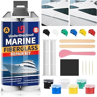 underthecloud Fiberglass Boat Repair Kit(Color Match), Gel Coat Repair Kit for Boats, Marine Fiberglass Repair Kit for Boats,Epoxy Filler for Boat Fix Holes, Chips, Deep Cracks Waterproof