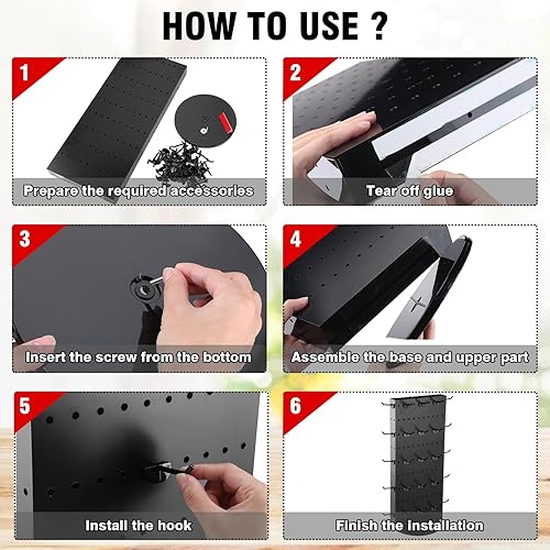 Miniatura 5 de Soporte de exhibición giratorio estante de exhibición de tablero de clavijas negro de 104 pulgadas de ancho y 236 pulgadas de alto soportes de