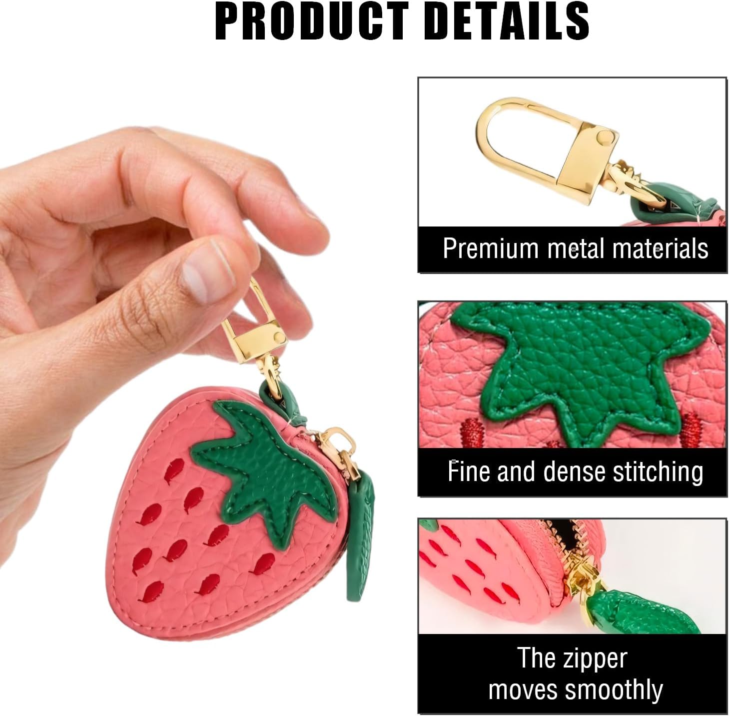 2PCS Cute Fruit Bag Charm Set, Mini Leather Coin Purse Keychain for Girl Women (Strawberry Lemon) - Image 2