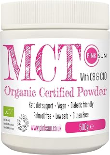 PINK SUN Organic MCT Oil Powder 500g C8 and C10 with Acacia Fibre - Support Keto Diet - from Coconut Oil Food Grade Gluten Free Vegan Vegetarian No Preservatives