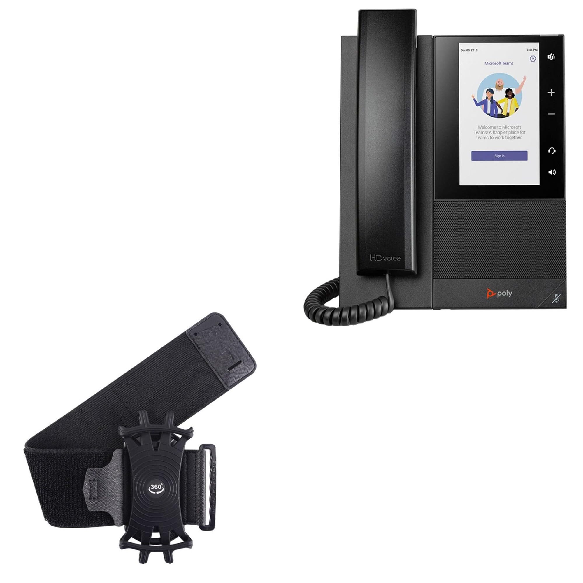 BoxWave Holster Compatible with Poly CCX 505 - ActiveStretch Sport Armband, Adjustable Armband for Workout and Running - Jet Black