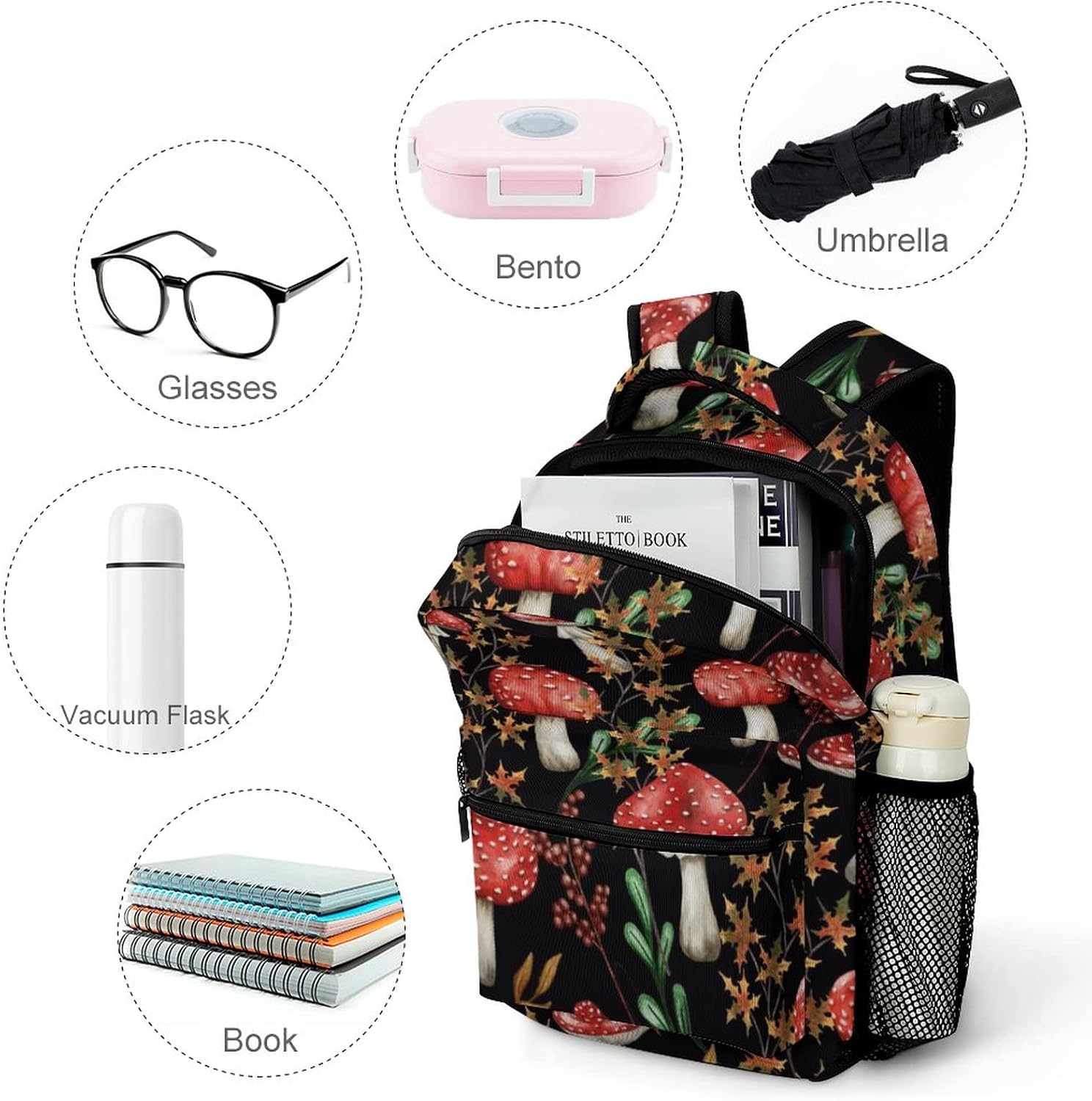 Mushroom Backpack Print Work Leisure Travel Schoolbag Adjustable Practical Gift Unisex Laptop Backpack One Size