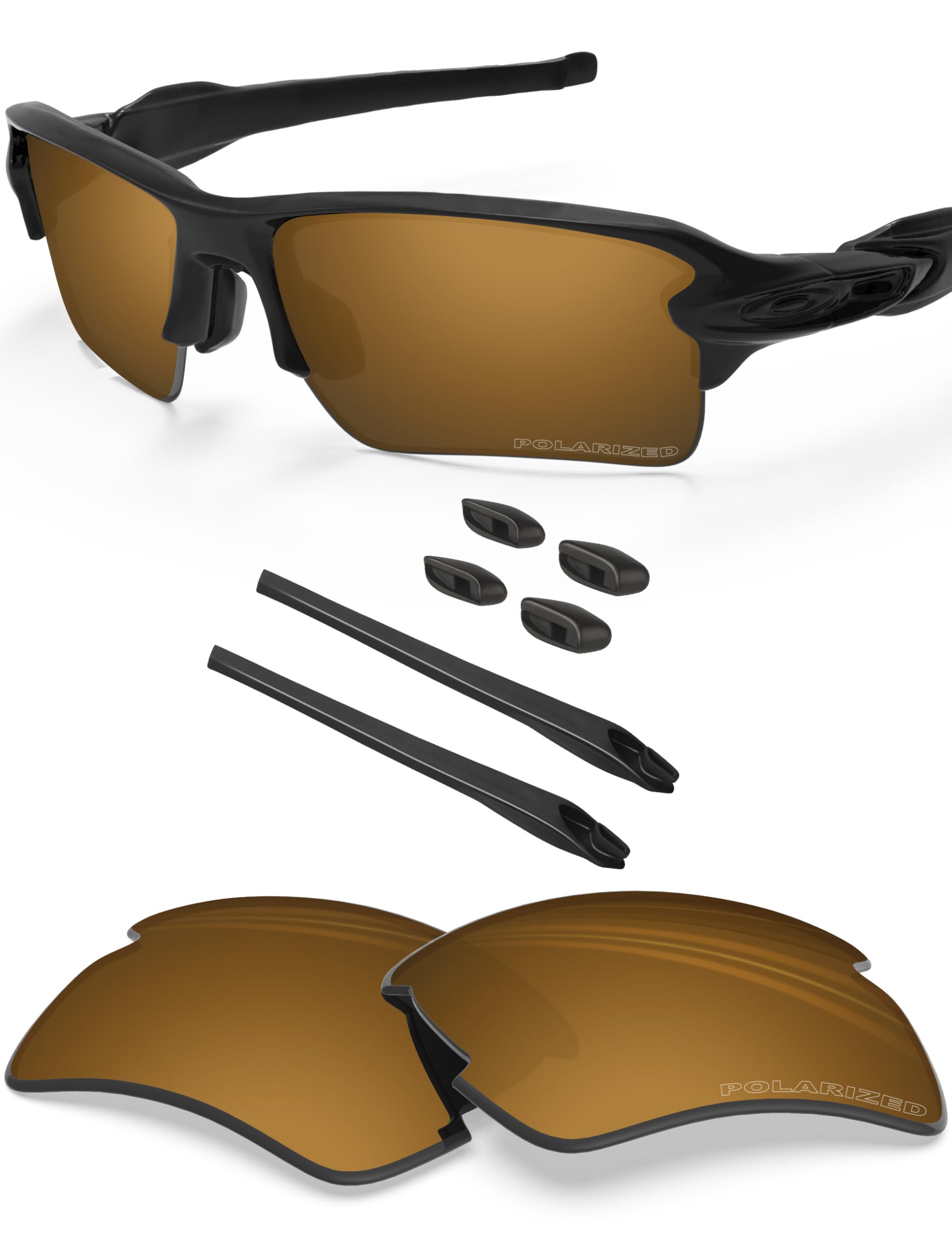 BlazerBuck Polarized Replacement Lenses & Sock Kit for Oakley Flak 2.0 XL OO9188 - Pearl Gold