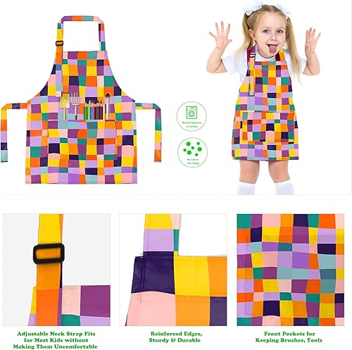 Vista 54 de BeeGreen Delantales de cocina para niños con correa ajustable, con bolsillo frontal para niños pequeños, pintores, artistas horneados negro