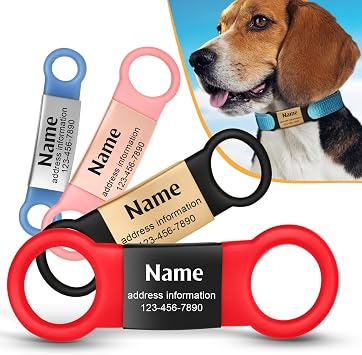 Slide-On Silent Dog Tags Engraved for Pets Personalized - Custom Silicone Stainless Steel ID Name Tags for Cats and Dogs - Soundless Quiet Badge for Collar - Kitten and Puppy Essentials Medium