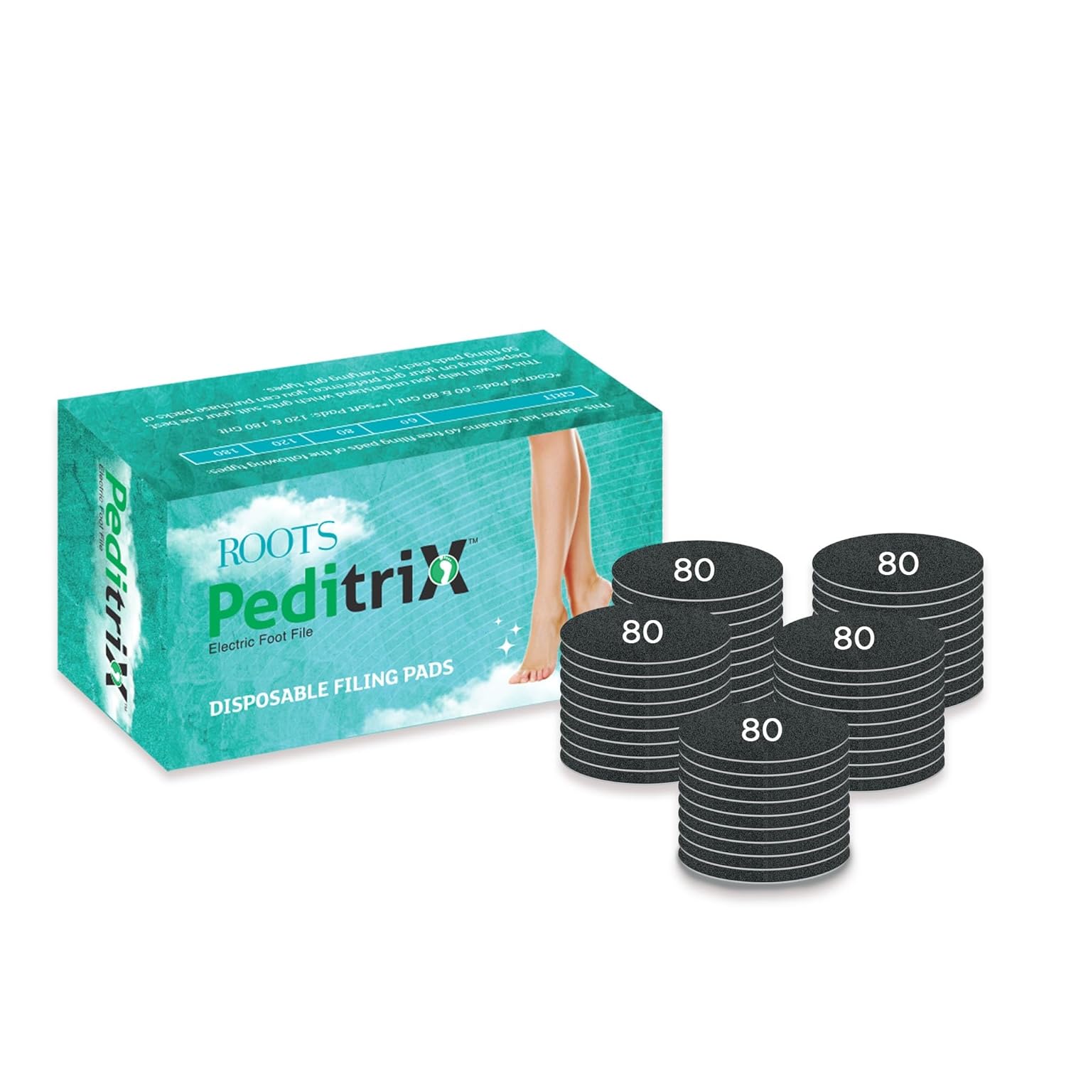 ROOTS Peditrix Disposable Filing Pad | Pedicure Tool | Electric Foot Scrubber | Dead Skin Remover | Foot Callus Remover | Reducing Calluses for Rough Skin | For Men & Women | 80 Grits (50 Pieces)
