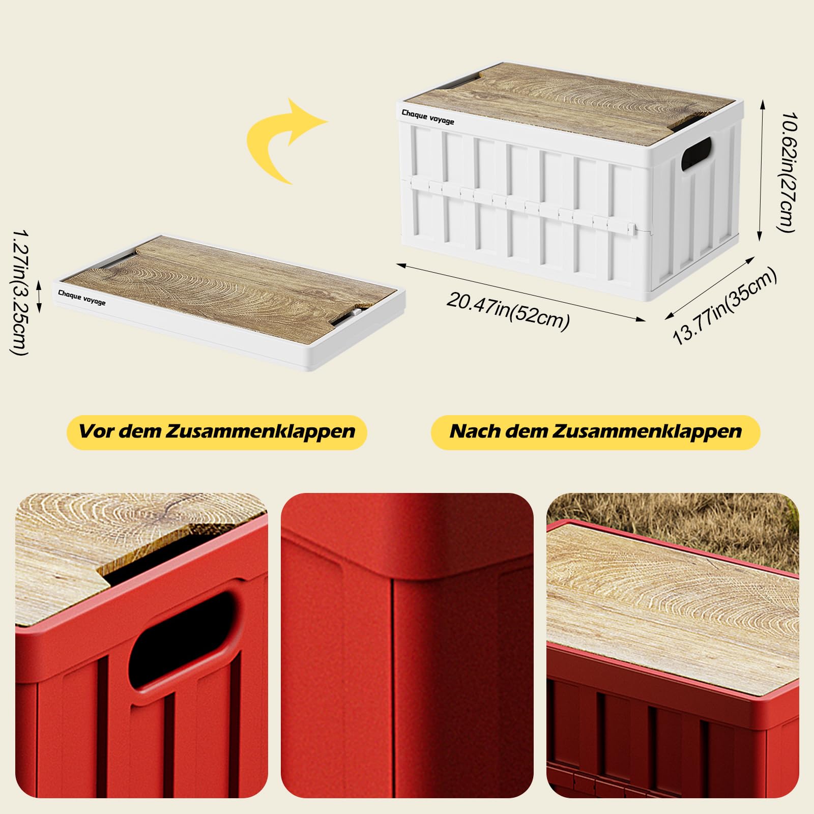 Ergocar Outdoor-Klappbox Stapelbare Robuste Und Praktische Box Mit Deckel 50 l Fassungsvermögen Kunststoff-Aufbewahrungsbehälter Geeignet Für Angelausflüge, Wohnmobile Camping Schlafzimmer