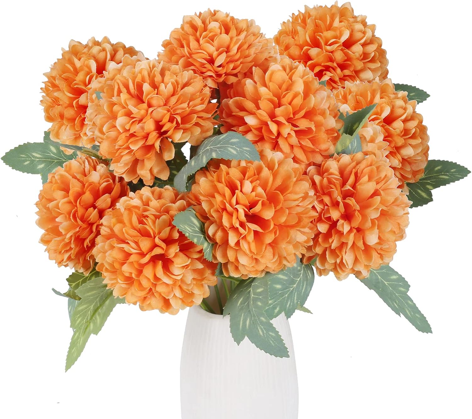 AILANDA 10PCS Artificial Flowers Chrysanthemum Balls Silk Flowers Faux Floral Hydrangea Arrangement for Wedding Bouquet Home Kitchen Decor Vase Fillers (Orange)