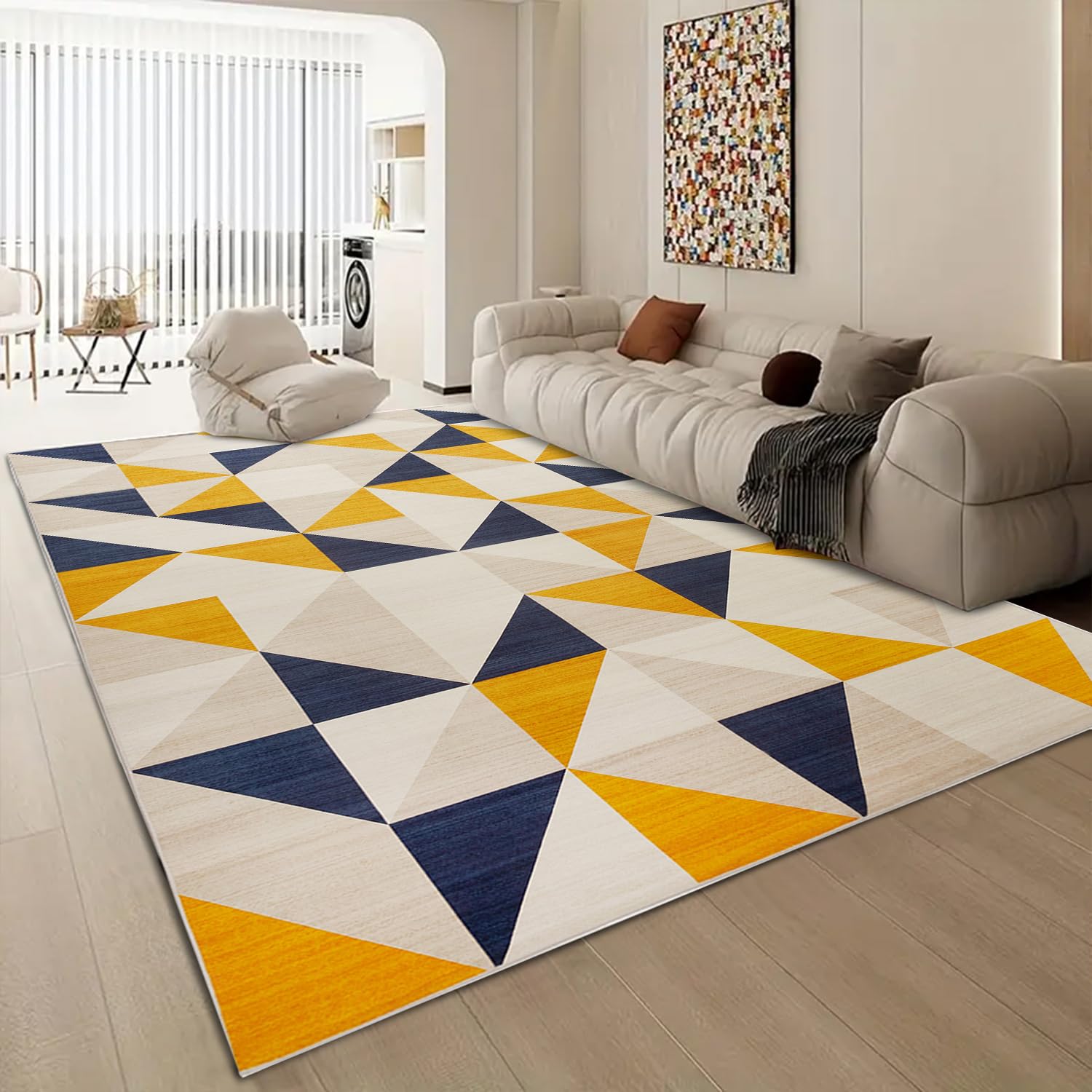 Aspire Homeware Rugs Living room Large 160x230 cm Non-Slip Geometric Style Printed Crawling & Playing Anti-Slip Backing Short Pile Yellow Rug for Bedroom Lounge, Nursery Room (Brio)