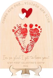Valentine DIY Footprint Wooden Decoration, Hospital Birth Announcement Signs, Footprint Milestone Sign, My First Valentine's Day (Roses Valentines Day Footprint)