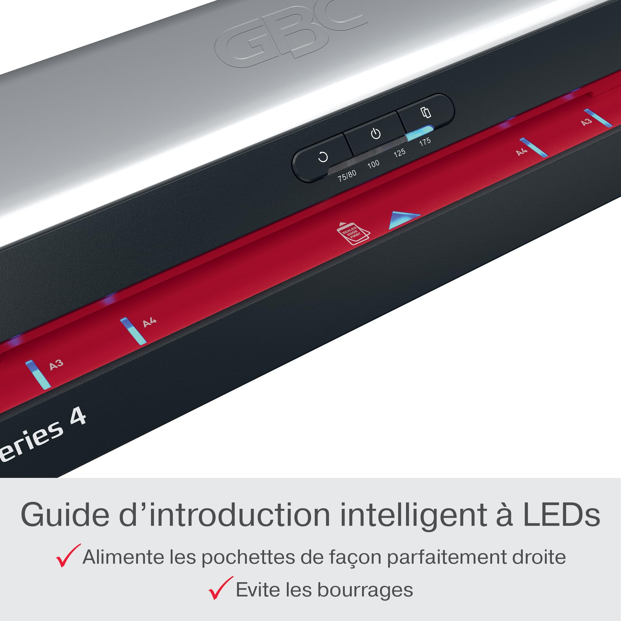 GBC Plastifieuse 480HS A3 Haute Vitesse 75-175 microns Anti-Bourrage Noir/Rouge