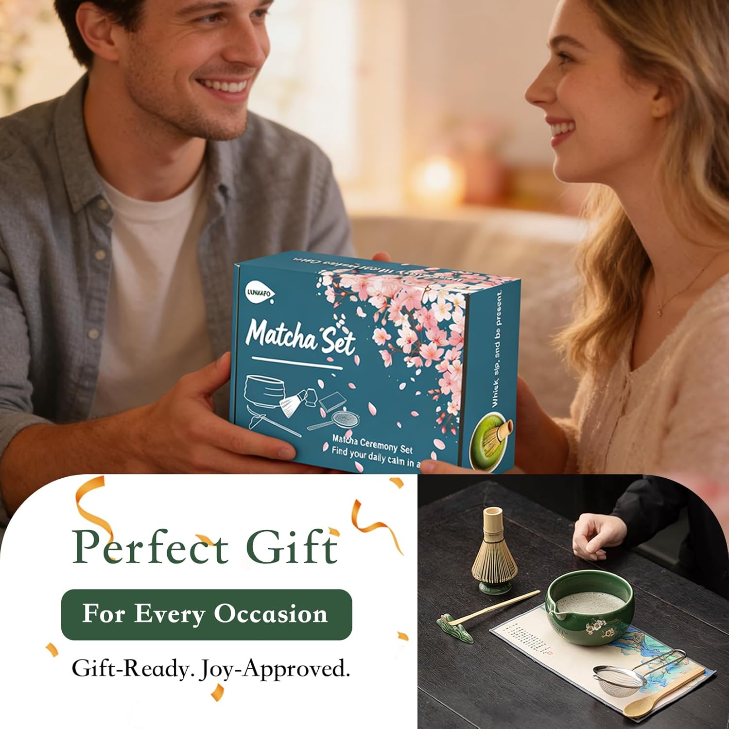 Matcha Whisk Set, Ceramic Matcha Kit Set Includes Matcha Bowl, Matcha Whisk and Holder, Bamboo Scoop and Spoon, Scoop Rest, Sifter and Tea Towel - 8 Pcs Matcha Kit for Matcha Lovers, Green