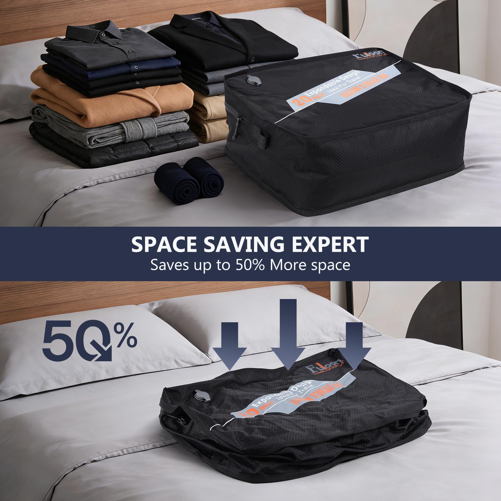 Fuloon Sacchetti Sottovuoto per Vestiti Riutilizzabili Con Pompa 22L,Impermeabili IP67,210D TPU Nylon Organizzatore Bagagli Per Viaggio Conservazione Casa