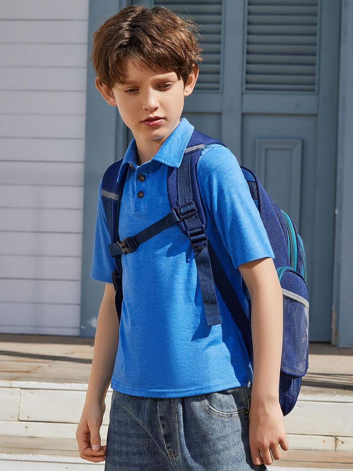 Boys Polo Shirts Short Sleeve School Uniform Breathable Summer Casual Golf Shirt with Pocket 5-14 Years