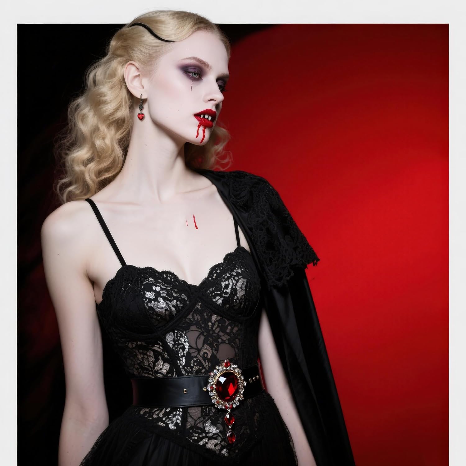 BriLove Halloween Vintage Gothic Earrings for Women,Shiny Rhinestone Rose Flower Red Heart Leveback Earrings Vampire Costume Cosplay Party Prom Accessories - Image 2