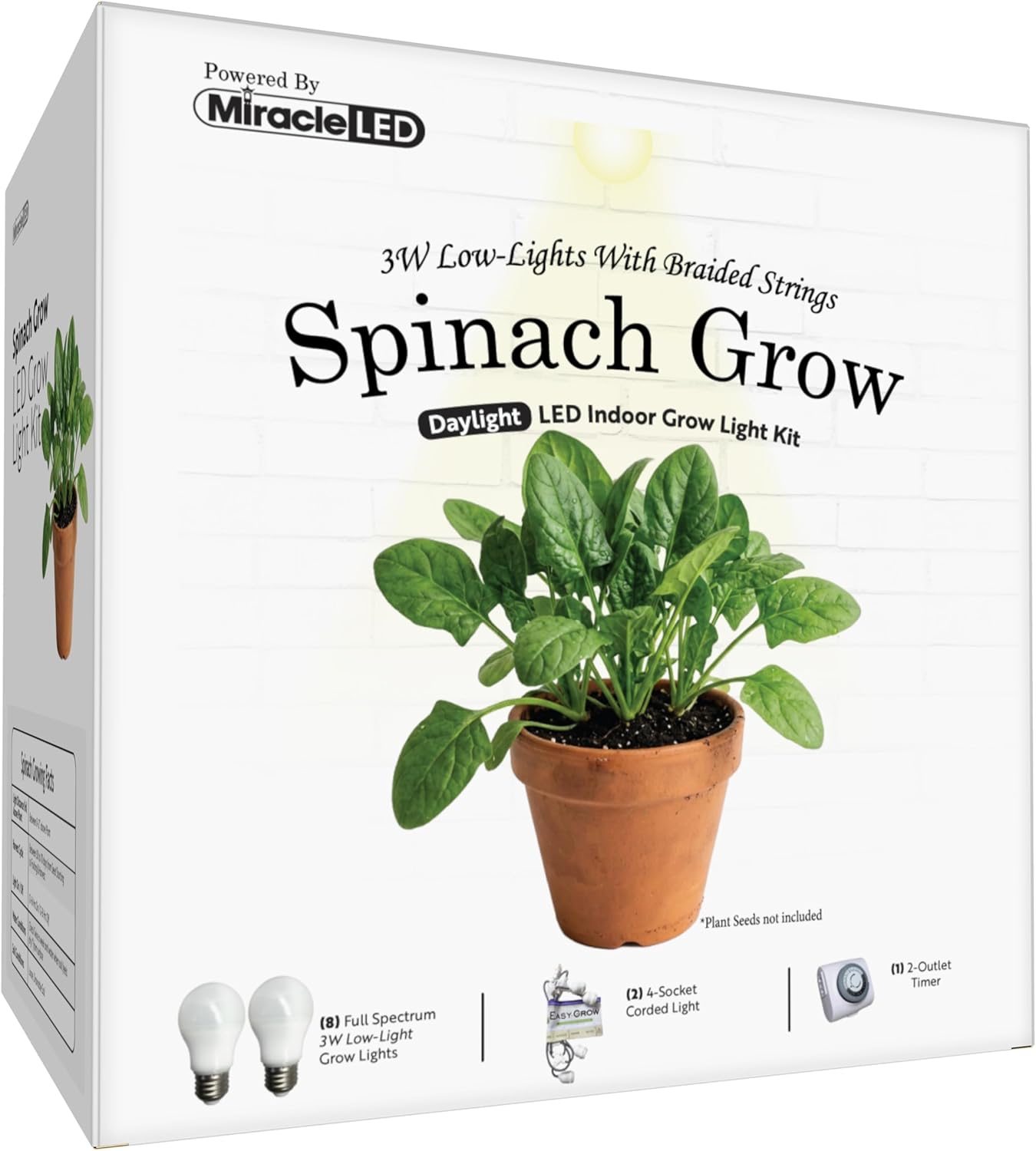 Miracle LED Low-Light Full Spectrum, Spinach Starter Grow Light Kit (Braided 4-Socket) 2PK