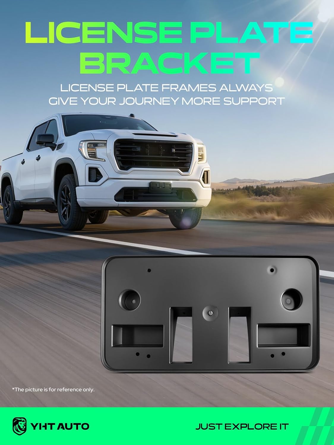 YHTAUTO Front License Plate Frame w/Screws Compatible with GMC Sierra 1500 2019 2020 2021, Sierra 1500 Limited 2022, Black Licence Plate Holder, No Drill Bumper License Plate Bracket