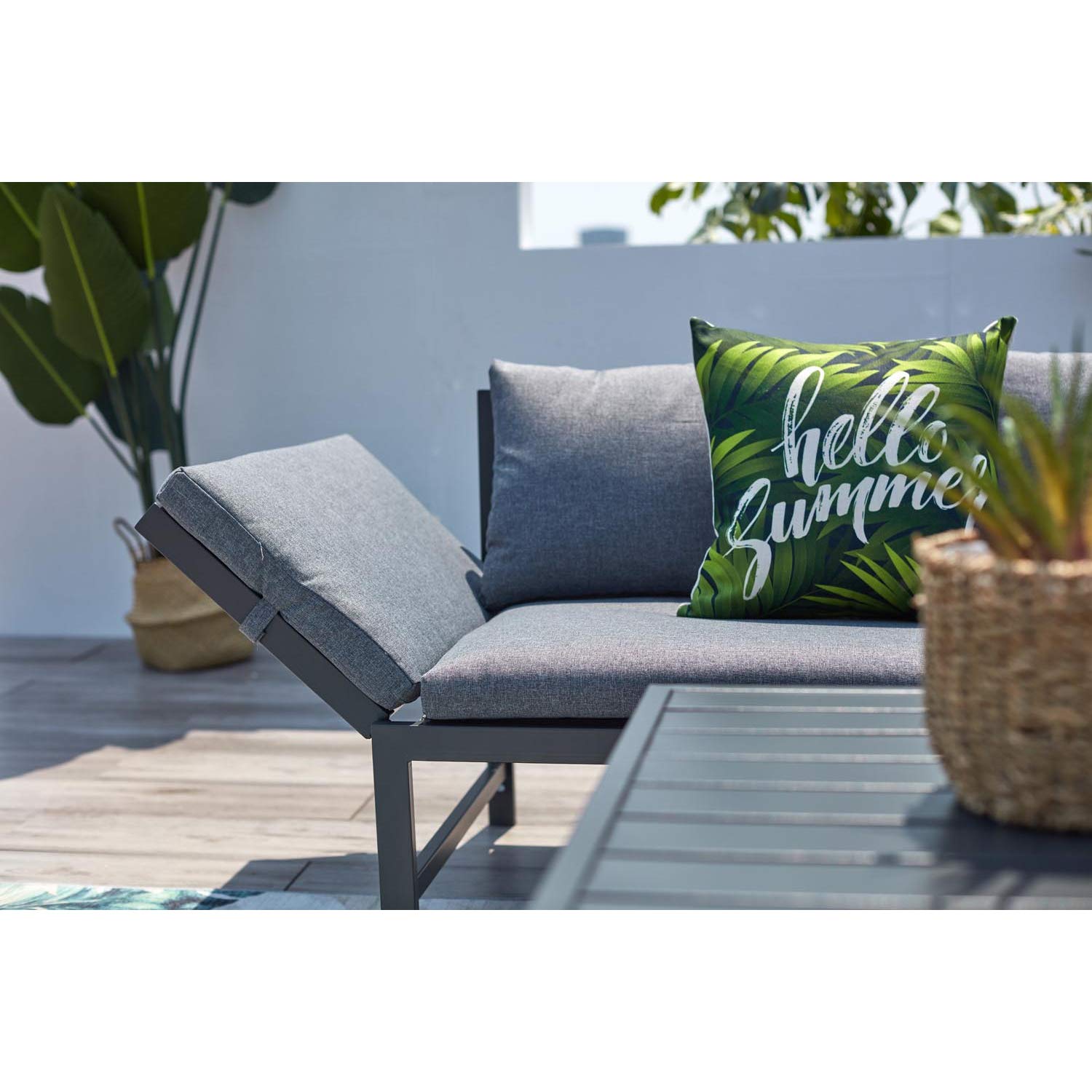 CONCEPT USINE Salon de Jardin Bas Gris Foncé 4 Places Canapé Inclinable