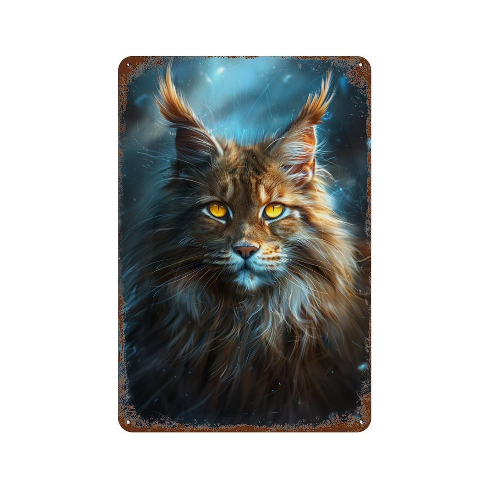 Vintage Rust Metal Sign Maine Coon Cat Portrait 11.8"x7.9", Vintage Wall Decor for Office, Studio And Wall Decor