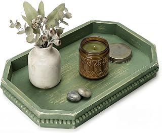 EOSAHR Pine Wood Decorative Tray: Serving Tray for Living Room Decor, Green