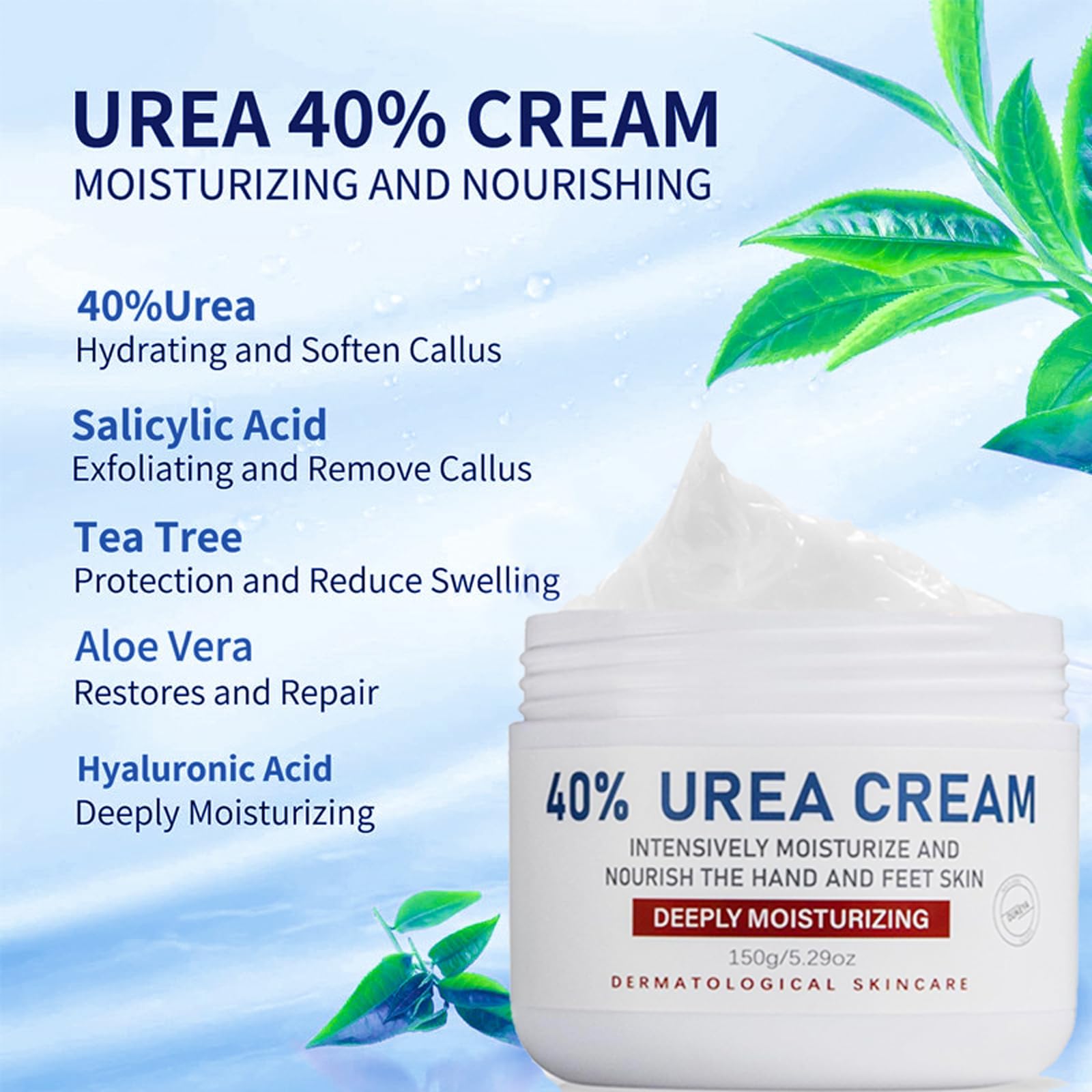 Urea Cream 40 Percent for Feet Urea Cream, Urea Foot, Foot Cream, Foot Cream with Hyaluronic Acid for Feet Hands, Heels - Image 2