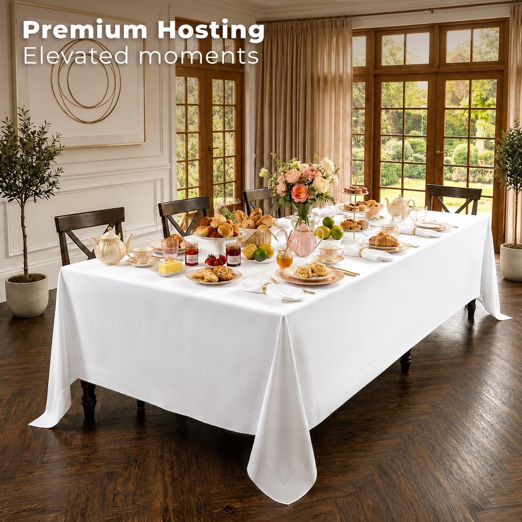 Classic Linen™ by D'Moksha, White Tablecloth, Rectangle Tablecloth 60 x 84 Inch, 100% Pure Linen, Machine Washable Table Cloth for Dining- Fall, Weddings, Outdoor Hosting image 2