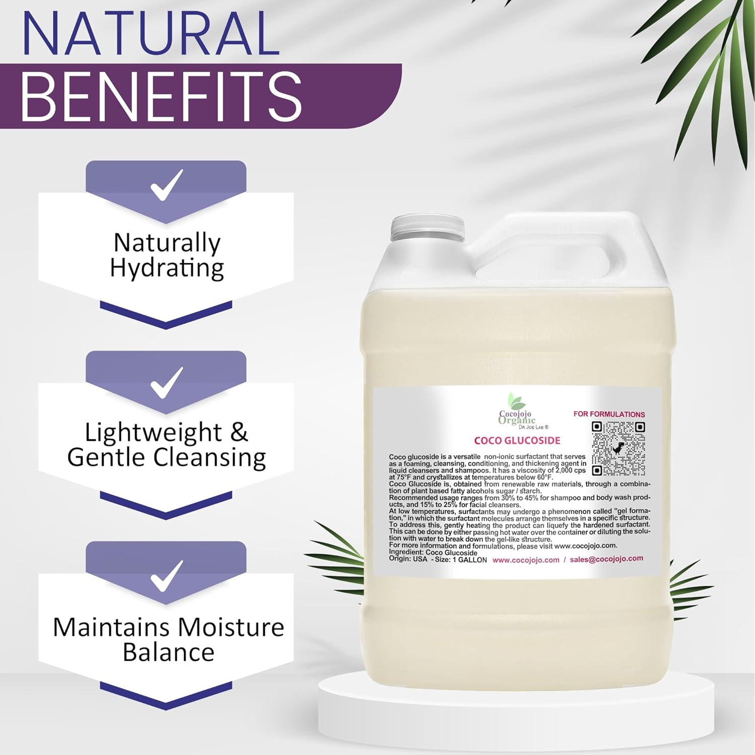 Cocojojo Coco Glucoside Natural Surfactant - Surfactants for Soap Making DIY Shower Gel, Skin Care, Body and Face Wash, Plant Derived, Natural - 1 Gallon (Pack of 1)